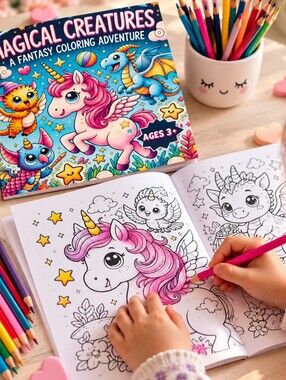 Magical Creatures Coloring Book for Kids Ages 3+ – 100 Illustrations